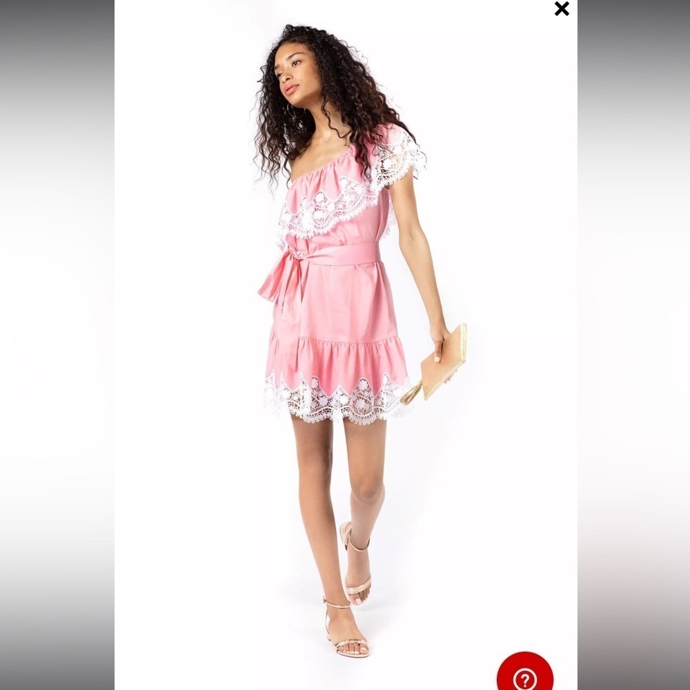NWT. Tuckernuck. Miguelina Summer Pink Cotton and Lace One Shoulder Dress. Small - Picture 6 of 6